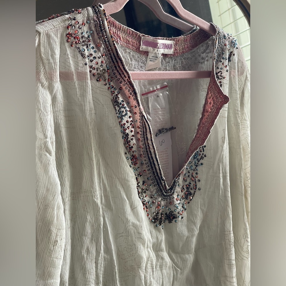 NWT Monique Leshman 100% Silk Southwestern Transparent Embellished Tunic - Picture 4 of 16